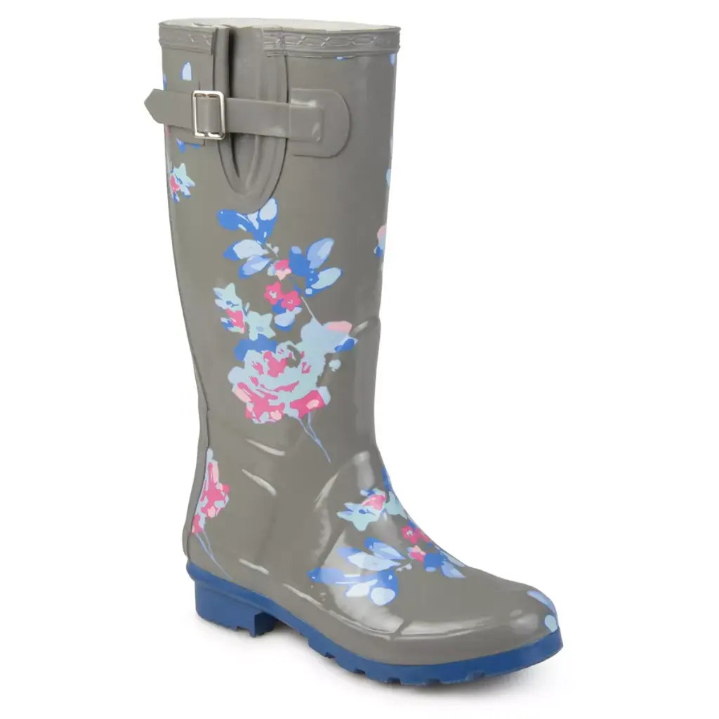 Botas De Lluvia De Tacón Cuadrado Resistentes Al Agua Journee Collection Para Mujer - Gris Floral 7 1/2 Mediano | TRG185052787