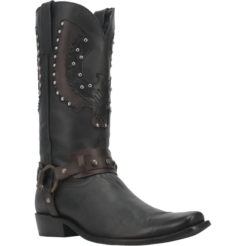 Botas De Vaquero De Tacón Cuadrado Dingo War Eagle De Cuero Para Hombre - Negro, Talla 8 1/2 Mediana | 887520270034 TRG187861504