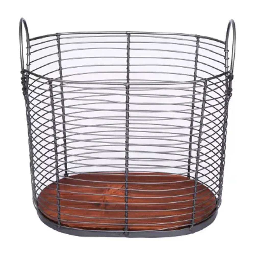 Juego De 3 Cestas Ovaladas Baum De Alambre Negro Con Base De Madera (3 Piezas) - Natural | 752760322532 TRG181448955