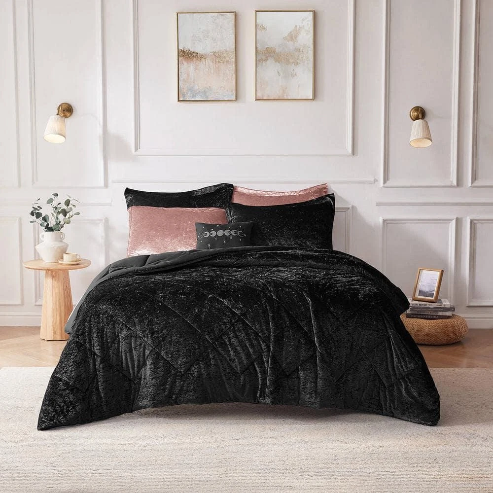 Juego De Funda Nórdica De Terciopelo Isabel De Intelligent Design Con Almohada Decorativa Negra - King-California King | 86569478030 TRG180292777