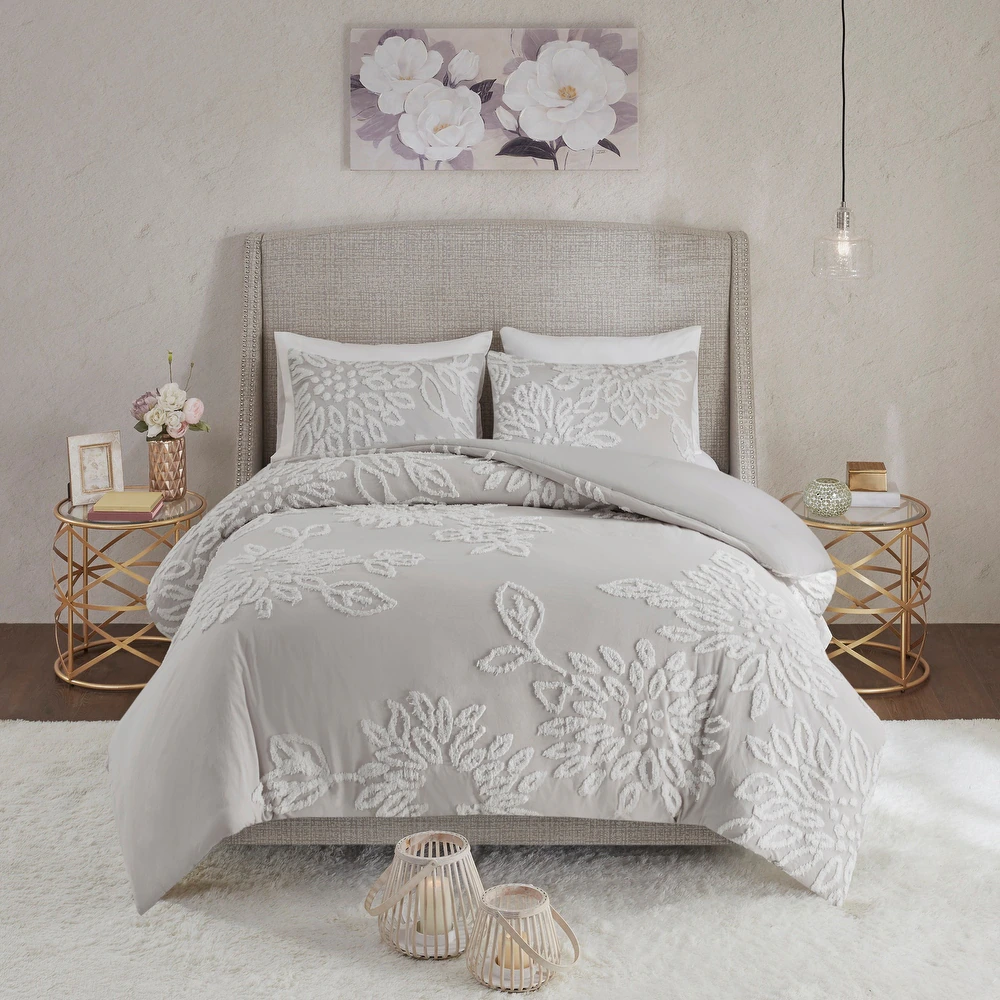 Juego De Edredon Madison Park Pansy De 3 Piezas - Gris Y Blanco | 86569223654 86569223654