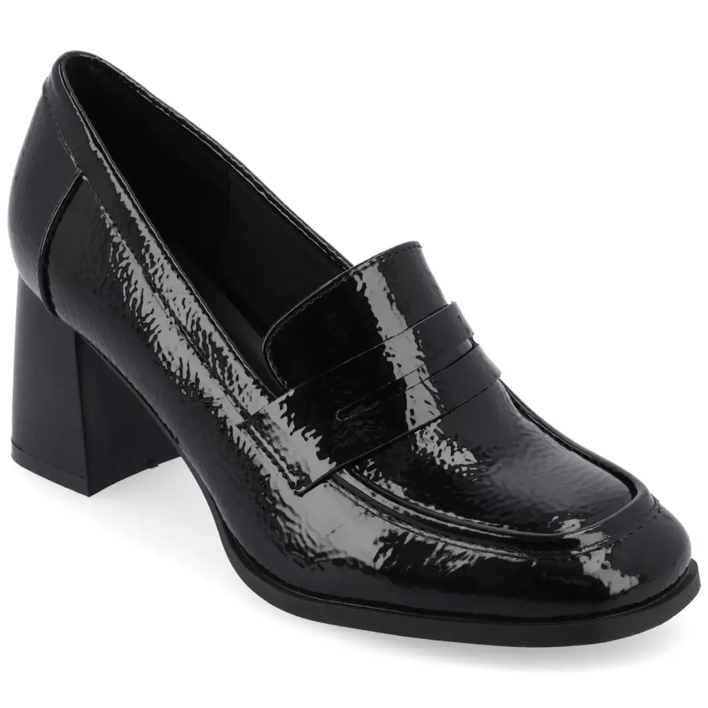 Zapatos De Tacón Apilado Malleah Para Mujer De La Colección Journee - Negro Charol, 9 De Ancho | TRG185052679