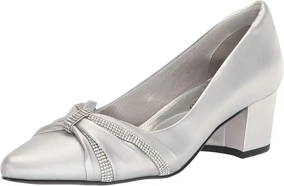 Zapatos De Tacón Cuadrado Con Punta Puntiaguda Millie De Easy Street Para Mujer - Satén Plateado 6 1/2 Mediano | TRG185043381
