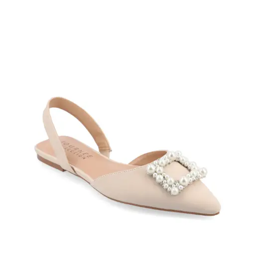[Journee Collection Womens Hannae Pointed Toe Ballet Flats - BEIGE 8 1/2 WIDE] Bailarinas De Punta Hannae Para Mujer De La Colección Journee - Beige, 8 1/2 De Ancho | TRG185041524