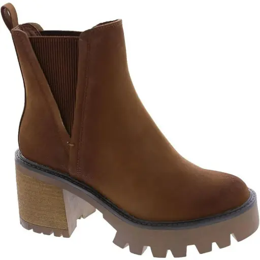 [Mia Girl Womens Yael Stacked Heel Chelsea Boots - COGNAC 8 1/2 MEDIUM] Botas Chelsea De Tacón Apilado Yael Para Mujer De Mia Girl - Cognac 8 1/2 Mediano | 196628365376 TRG188720553