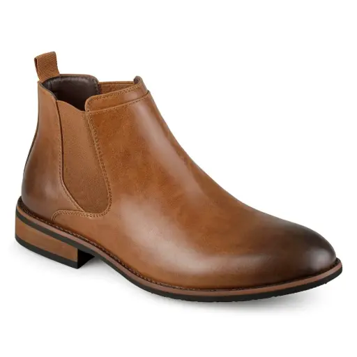 [Vance Co Mens Landon Stacked Heel Chelsea Boots - CHESTNUT 10 MEDIUM] Botas Chelsea Landon De Tacón Apilado Para Hombre De Vance Co. - Castaño 10 Mediano | TRG192761195