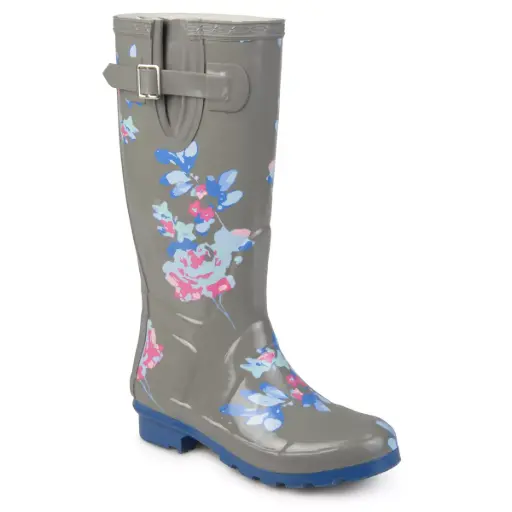 [Journee Collection Womens Mist Water Resistant Block Heel Rain Boots - GRAY FLORAL 7 1/2 MEDIUM] Botas De Lluvia De Tacón Cuadrado Resistentes Al Agua Journee Collection Para Mujer - Gris Floral 7 1/2 Mediano | TRG185052787