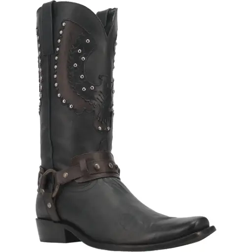 [Dingo Mens War Eagle Leather Boot Block Heel Cowboy Boots - Black 8 1/2 Medium] Botas De Vaquero De Tacón Cuadrado Dingo War Eagle De Cuero Para Hombre - Negro, Talla 8 1/2 Mediana | 887520270034 TRG187861504