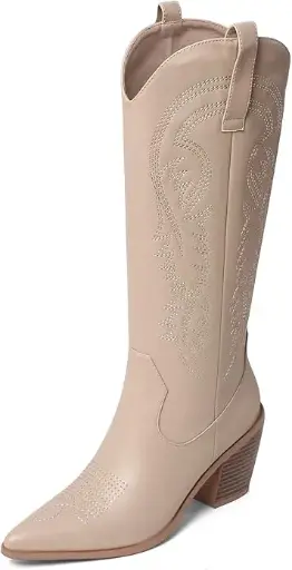 [Pop Womens Bryson Stacked Heel Cowboy Boots - BONE 7 1/2 MEDIUM] Botas Vaqueras De Tacón Alto Pop Bryson Para Mujer - Hueso 7 1/2 Mediano | 885044284643 TRG187860301