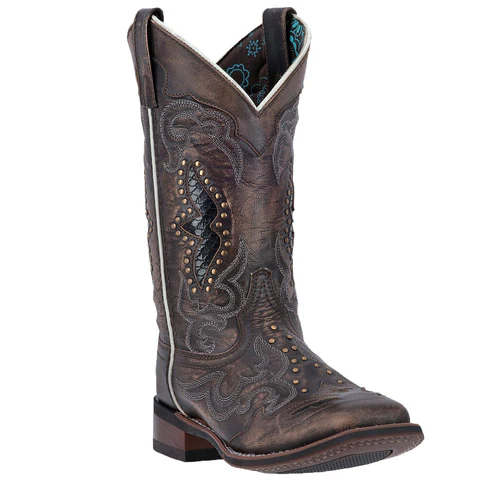 [Laredo Womens Spellbound Block Heel Cowboy Boots - Blacktan 8 Medium] Botas Vaqueras De Tacón Cuadrado Spellbound Para Mujer De Laredo - Negro Tostado 8 Mediano | 679145451321 TRG185052807