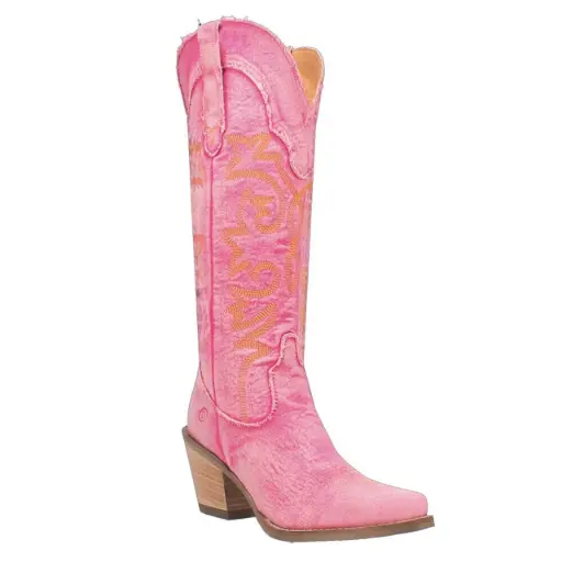[Dingo Womens Texas Tornado Block Heel Cowboy Boots - PINK 9 1/2 MEDIUM] Botas Vaqueras Dingo Texas Tornado Con Tacón De Bloque Para Mujer - Rosa 9 1/2 Mediano | 887520392552 TRG187862725