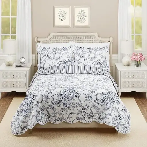 [Laurel Manor Toile Garden Bedspread - Twin] Colcha de algodón Laurel Manor Toile Garden - Individual | 734737250048 TRG180233191