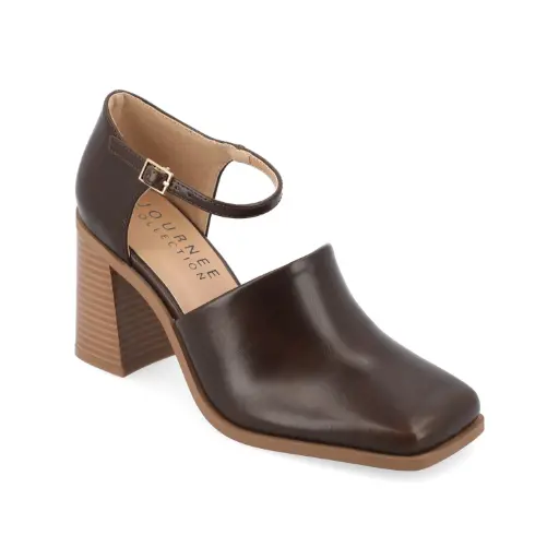[Journee Collection Womens Bobby Stacked Heel Pumps - BROWN 8 WIDE] Colección Journee Zapatos De Tacón Apilado Bobby Para Mujer - Marrón, 8 De Ancho | TRG185052323