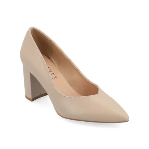 [Journee Collection Womens Simonne Pointed Toe Block Heel Pumps - WHEAT 9 1/2 NARROW] Colección Journee Zapatos De Tacón Cuadrado Simonne Con Punta Puntiaguda Para Mujer - Trigo 9 1/2 Estrecho | TRG191580386