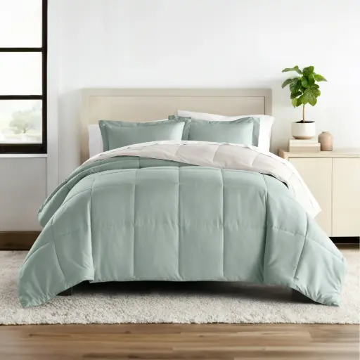 [Casual Comfort Solid Reversible Lightweight Down Alternative Comforter Set - Eucalyptus Natural] Edredón Casual Comfort Sólido Reversible Ligero De Plumón Alternativo - Eucalipto Natural | 196901101936 TRG180030445