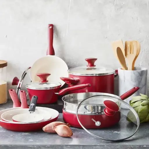 [GreenPan CC002330-001 Rio Ceramic Nonstick 16-Piece Pots & Pans Cookware Set, Red] Greenpan Cc002330-001 Juego De Ollas Y Sartenes Antiadherentes De Cerámica Rio De 16 Piezas, Color Rojo | 885837018509 TRG188405840