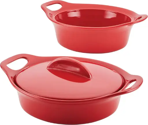 [Rachael Ray Ceramic 3-Pc. Casserole Bakers With Shared Lid Set - DARK GRAY ONE SIZE] Juego De 3 Cacerolas De Cerámica Rachael Ray Con Tapa Compartida - Rojo | 51153484247 TRG185541885