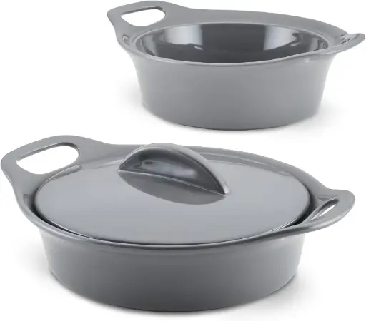 [Rachael Ray Ceramic 3-Pc. Casserole Bakers With Shared Lid Set - DARK GRAY ONE SIZE] Juego De 3 Piezas - Cacerolas De Cerámica Rachael Ray Con Tapa Compartida - Gris Oscuro, Talla Única | TRG182406384