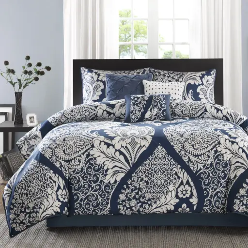 [Home Essence MP10-3829 Adela 7 Piece Cotton Printed Comforter Set, Indigo, Queen] Juego De Edredón De Algodón Estampado Home Essence Mp10-3829 Adela De 7 Piezas, Color Índigo, Tamaño Queen | 675716863647 TRG178762608