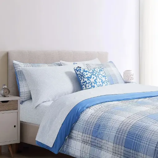 [Chaps Plaid Midweight Comforter Set - BLUE ONE SIZE] Juego De Edredón De Peso Medio A Cuadros Chaps - Azul | 194382180617 194382180617