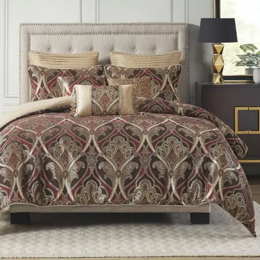 [Madison Park OLLX-MPS10-488 8-Pcs Jacquard Comforter Set with Red Finish] Juego De Edredón Jacquard De 8 Piezas Madison Park Ollx-Mps10-488 Con Acabado Rojo | 22164152197 TRG180233361