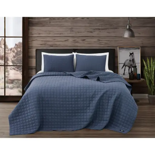[Frye And Co . Washed Channel Solid Quilt Set PEM - VINTAGE INDIGO ONE SIZE] Juego De Edredón Liso Con Estampado De Canal Lavado De Frye & Co. Pem - Índigo Vintage | 783048209122 TRG178991165