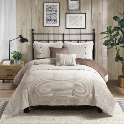 [Madison Park Lennox Corduroy 5-Pc. Midweight Comforter Set - TAN ONE SIZE] Juego De Edredón Madison Park Lennox De Pana De 5 Piezas, Peso Medio - Color Tostado | 22164224009 TRG179329980