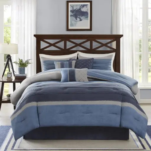 [Madison Park Saban 7-pc. Comforter Set Blue - King] Juego De Edredón Madison Park Saban De 7 Piezas, Color Azul, Tamaño King | 675716642198 TRG177386846
