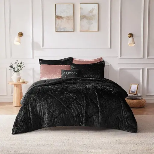 [Intelligent Design Isabel Velvet Duvet Cover Set with decorative pillow Black - King-California King] Juego De Funda Nórdica De Terciopelo Isabel De Intelligent Design Con Almohada Decorativa Negra - King-California King | 86569478030 TRG180292777