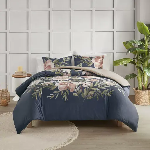 [Madison Park Maia 3-Pc. Floral Duvet Cover Set - NAVY ONE SIZE] Juego De Funda Nórdica Floral Madison Park Maia De 3 Piezas - Azul Marino | 86569443120 TRG180030425