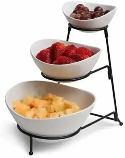 [Gibson Elite Gracious Dining 3 Tier Bowl Server Set With Metal Stand - WHITE ONE SIZE] Juego De Servicio De Cuencos De 3 Niveles Gibson Elite Gracious Dining Con Soporte De Metal - Blanco | 85081158833 TRG185268754