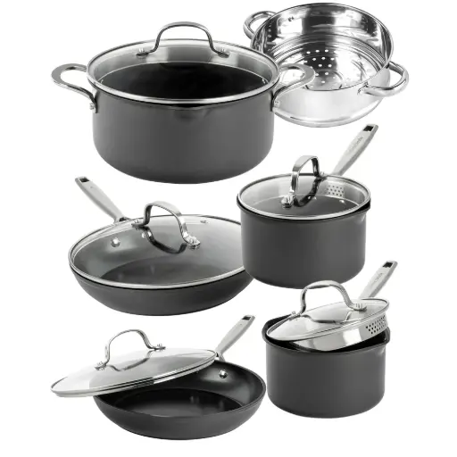[Gotham Steel Pro Ultra Ceramic 2X 11-Pc. Non-Stick Cookware Set - BLACK ONE SIZE] Juego De Utensilios De Cocina Antiadherentes Gotham Steel Pro Ultra Ceramic (2 Unidades, 11 Piezas) - Negro | 80313011542 TRG189600646