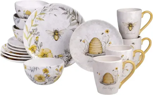 [Certified International Bee Sweet 16 piece Dinnerware Set, Service for 4, Multi Colored] Juego De Vajilla De 16 Piezas Con Certificación Internacional Bee Sweet, Servicio Para 4, Multicolor | 730384895809 TRG187278596