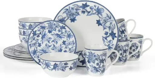 [Martha Stewart 16-Pc. Vintage Fine Ceramic Dinnerware Set 975118027M - BLUE ONE SIZE] Juego De Vajilla Vintage De Cerámica Fina Martha Stewart De 16 Piezas 975118027M - Azul | 85081436092
