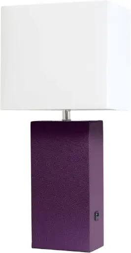 [Asstd National Brand Modern Leather Table Lamp With Usb - EGGPLANT ONE SIZE] Lámpara De Mesa Moderna De Cuero De Marca Nacional Con Usb - Berenjena | 810241022576 TRG188523567