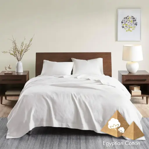 [Madison Park Egyptian Cotton Blanket - WHITE ONE SIZE] Manta De Algodón Egipcio Madison Park - Blanca | 86569943996