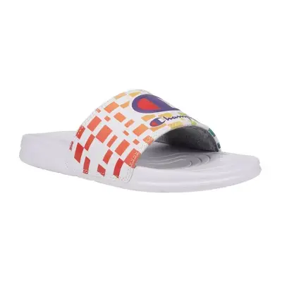 [Champion Little & Big Girls Mega Graph Slide Sandals - WHT PURPLE RAINBOW 7 MEDIUM] Sandalias Champion Mega Graph Slide Para Niñas Pequeñas Y Grandes - Blanco, Morado, Arcoíris, Talla 7 Mediana | 192297738398 TRG188381329