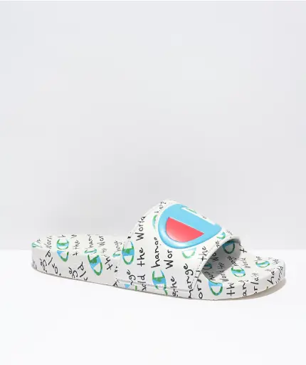 [Champion Womens Mega Happy Slide Sandals - WHITE SILVERSTONE 7 MEDIUM] Sandalias Champion Mega Happy Slide Para Mujer - Blanco Silverstone 7 Mediano | 196382017313 TRG188556552