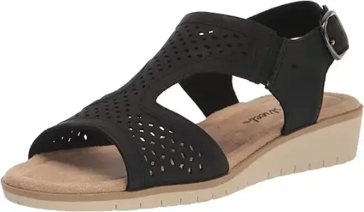 [Easy Street Womens Alba Wedge Sandals - BLACK 7 1/2 MEDIUM] Sandalias De Cuña Alba Para Mujer De Easy Street - Negro 7 1/2 Mediano | 196371261543 TRG187798156