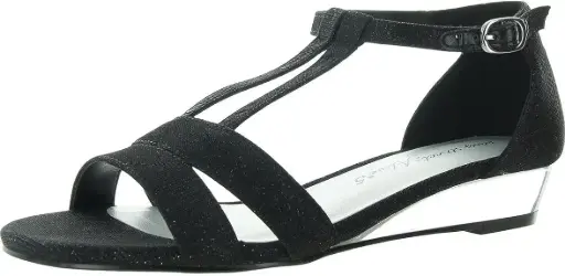 [Easy Street Womens Alora Wedge Sandals - Blackglitermetalic BLACK GLITER METALIC 7 MEDIUM] Sandalias De Cuña Alora Para Mujer De Easy Street - Negro Con Brillo Metálico, Talla 7 Mediana | TRG191574749
