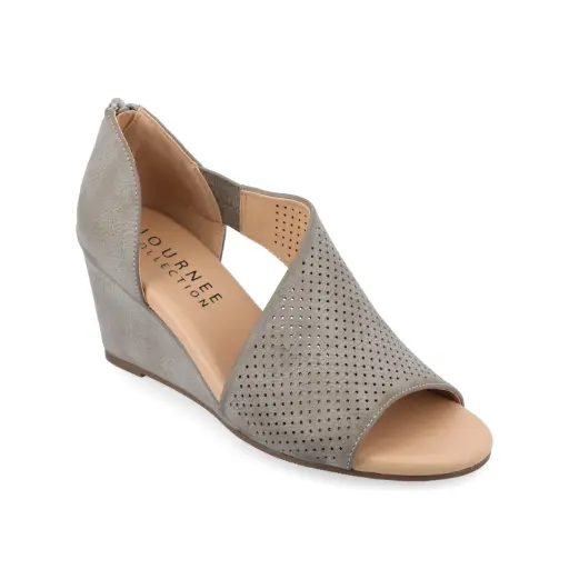 [Journee Collection Womens Aretha Wedge Sandals - GREY 8 MEDIUM] Sandalias De Cuña Aretha Para Mujer De La Colección Journee - Gris 8 Mediano | TRG188376962