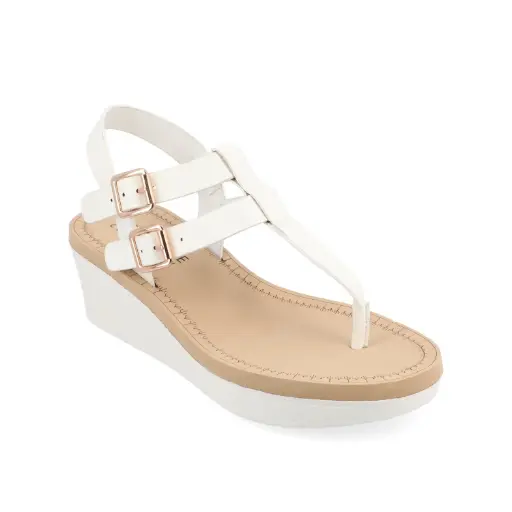 [Journee Collection Womens Bianca Wedge Sandals - WHITE 7 MEDIUM] Sandalias De Cuña Bianca Para Mujer De La Colección Journee - Blanco 7 Mediano | TRG192805559