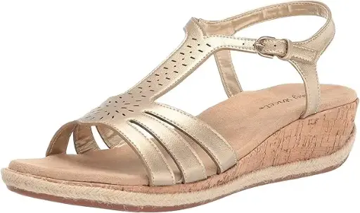 [Easy Street Womens Dorinda Wedge Sandals - GOLD 7 WIDE] Sandalias De Cuña Dorinda Para Mujer De Easy Street - Dorado 7 Ancho | TRG191574966