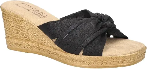 [Easy Street Womens Ghita Wedge Sandals - BLACK CREPE 7 EXTRA WIDE] Sandalias De Cuña Easy Street Ghita Para Mujer - Crepe Negro 7 Extra Ancho | 196371533350 TRG187797268