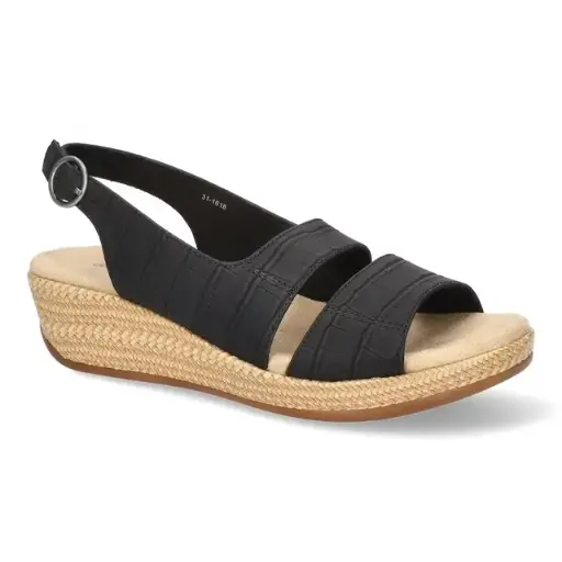[Easy Street Womens Gannett Wedge Sandals - BLACK CROCO 7 WIDE] Sandalias De Cuña Gannett Para Mujer Easy Street - Negro Cocodrilo 7 Ancho | 196371491261 TRG188552423