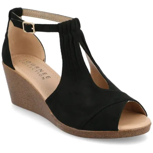 [Journee Collection Womens Kedzie Wedge Sandals - Black 9 Wide] Sandalias De Cuña Kedzie Para Mujer De La Colección Journee - Negro, 9 De Ancho | TRG192805537