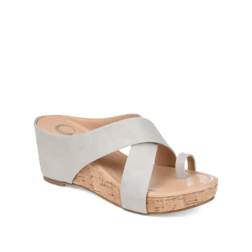 [Journee Collection Womens Rayna Wedge Sandals - STONE 5 1/2 MEDIUM] Sandalias De Cuña Rayna Para Mujer De La Colección Journee - Piedra 5 1/2 Mediano | 52574770780