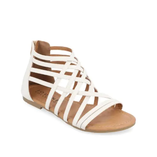 [Journee Collection Womens Hanni Criss Cross Strap Gladiator Sandals Wide Width - WHITE 10 WIDE] Sandalias De Gladiador Con Tiras Cruzadas Hanni Para Mujer De La Colección Journee, Ancho Ancho - Blanco 10 Ancho | 52574503074 TRG188376992