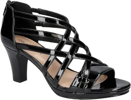 [Easy Street Womens Bee Heeled Sandals - BLACK PATENT 5 1/2 MEDIUM] Sandalias De Tacón Con Diseño De Abeja Easy Street Para Mujer - Charol Negro 5 1/2 Mediano | 196371461387 TRG188556716