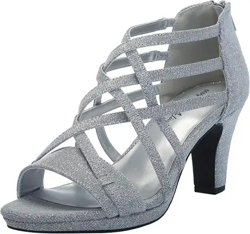 [Easy Street Womens Bee Heeled Sandals - SILVER GLITTER 8 1/2 WIDE] Sandalias De Tacón Easy Street Bee Para Mujer - Brillo Plateado 8 1/2 Ancho | TRG192807495